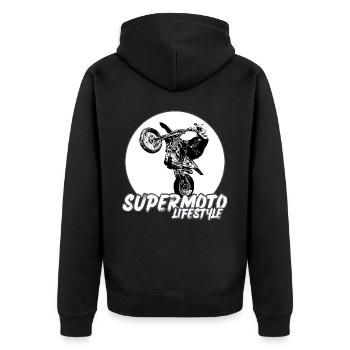 Supermoto / Supermotard / Supermoto Wheelie Biker - Unisex Premium Organic Zip Hoodie - black - Back - Nico (187cm)