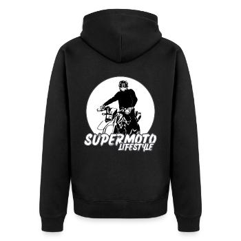 Supermoto / Supermotard / Supermoto Wheelie Biker - Unisex Premium Bio Zip Hoodie - Schwarz - Hinten - Nico (187cm)