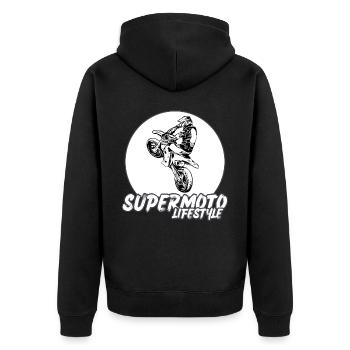 Supermoto / Supermotard / Supermoto Wheelie Biker - Unisex Premium Organic Zip Hoodie - black - Back - Nico (187cm)