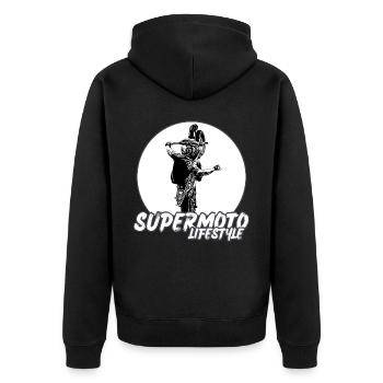 Supermoto / Supermotard / Supermoto Wheelie Biker - Unisex Premium Organic Zip Hoodie - black - Back - Nico (187cm)
