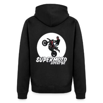 Supermoto / Supermotard / Supermoto Wheelie Biker - Unisex Premium Organic Zip Hoodie - black - Back - Nico (187cm)