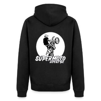 Supermoto / Supermotard / Supermoto Wheelie Biker - Unisex Premium Organic Zip Hoodie - black - Back - Nico (187cm)