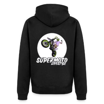 Supermoto / Supermotard / Supermoto Wheelie Biker - Unisex Premium Organic Zip Hoodie - black - Back - Nico (187cm)