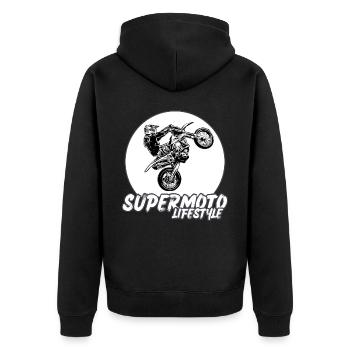 Supermoto / Supermotard / Supermoto Wheelie Biker - Unisex Premium Organic Zip Hoodie - black - Back - Nico (187cm)