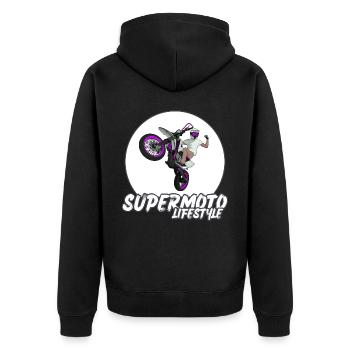 Supermoto / Supermotard / Supermoto Wheelie Biker - Unisex Premium Organic Zip Hoodie - black - Back - Nico (187cm)
