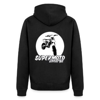 Supermoto / Supermotard / Supermoto Wheelie Biker - Unisex Premium Organic Zip Hoodie - black - Back - Nico (187cm)