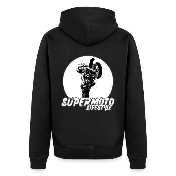 Supermoto / Supermotard / Supermoto Wheelie Biker - Unisex Premium Organic Zip Hoodie - black - Back - Nico (187cm)