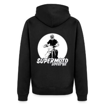 Supermoto / Supermotard / Supermoto Wheelie Biker - Unisex Premium Organic Zip Hoodie - black - Back - Nico (187cm)