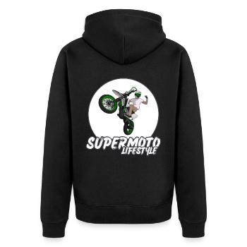 Supermoto / Supermotard / Supermoto Wheelie Biker - Unisex Premium Organic Zip Hoodie - black - Back - Nico (187cm)