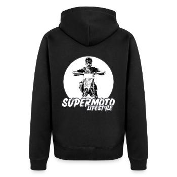 Supermoto / Supermotard / Supermoto Wheelie Biker - Unisex Premium Organic Zip Hoodie - black - Back - Nico (187cm)