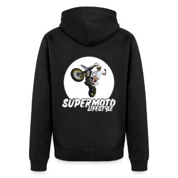 Supermoto / Supermotard / Supermoto Wheelie Biker - Unisex Premium Organic Zip Hoodie - black - Back - Nico (187cm)