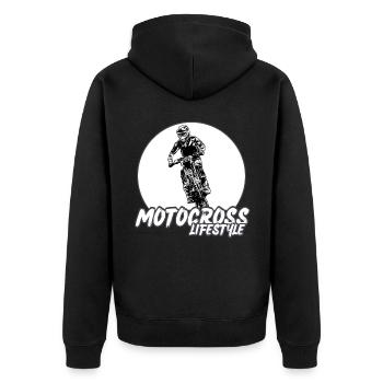 Motocross / Enduro / Freestyle mx / Dirtbike retro - Unisex Premium Bio Zip Hoodie - Schwarz - Hinten - Nico (187cm)