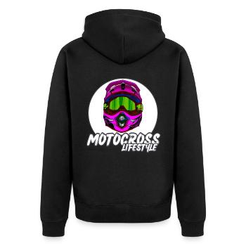 Motocross / Enduro / Freestyle mx / Dirtbike retro - Unisex Premium Bio Zip Hoodie - Schwarz - Hinten - Nico (187cm)