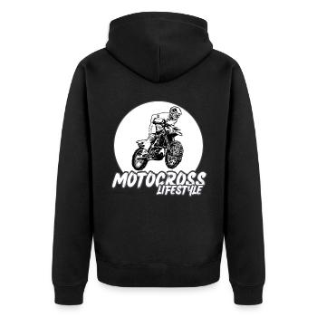 Motocross / Enduro / Freestyle mx / Dirtbike retro - Unisex Premium Bio Zip Hoodie - Schwarz - Hinten - Nico (187cm)