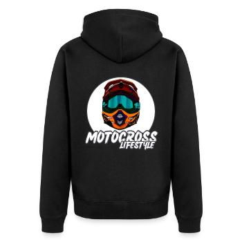 Motocross / Enduro / Freestyle mx / Dirtbike retro - Unisex Premium Bio Zip Hoodie - Schwarz - Hinten - Nico (187cm)