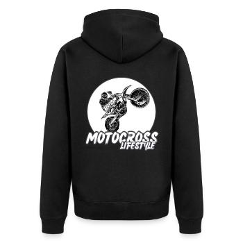 Motocross / Enduro / Freestyle mx / Dirtbike retro - Unisex Premium Organic Zip Hoodie - black - Back - Nico (187cm)