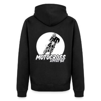 Motocross / Enduro / Freestyle mx / Dirtbike retro - Unisex Premium Bio Zip Hoodie - Schwarz - Hinten - Nico (187cm)