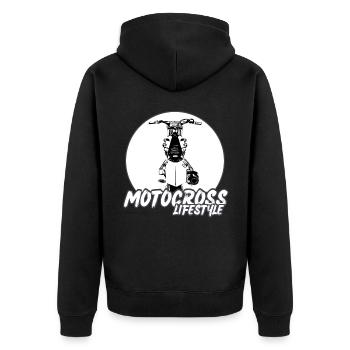 Motocross / Enduro / Freestyle mx / Dirtbike retro - Unisex Premium Bio Zip Hoodie - Schwarz - Hinten - Nico (187cm)