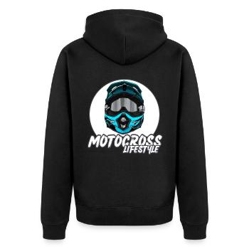 Motocross / Enduro / Freestyle mx / Dirtbike retro - Unisex Premium Bio Zip Hoodie - Schwarz - Hinten - Nico (187cm)