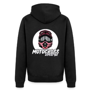 Motocross / Enduro / Freestyle mx / Dirtbike retro - Unisex Premium Organic Zip Hoodie - black - Back - Nico (187cm)