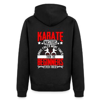 Karate Black Belt Gi Uniform - Unisex Premium Bio Zip Hoodie - Schwarz - Hinten - Nico (187cm)