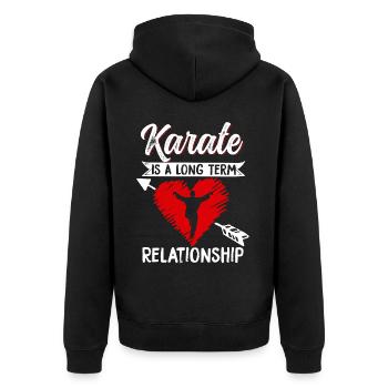 Karate Black Belt Gi Uniform - Unisex Premium Bio Zip Hoodie - Schwarz - Hinten - Nico (187cm)