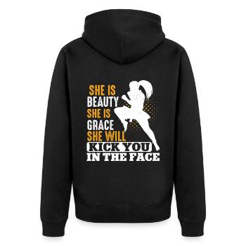 Karate Black Belt Gi Uniform Girl - Unisex Premium Bio Zip Hoodie - Schwarz - Hinten - Nico (187cm)