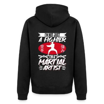 Karate Black Belt Gi Uniform I'M - Unisex Premium Bio Zip Hoodie - Schwarz - Hinten - Nico (187cm)