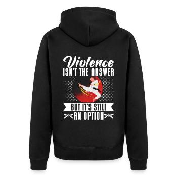 Karate Black Belt Gi Uniform - Unisex Premium Bio Zip Hoodie - Schwarz - Hinten - Nico (187cm)