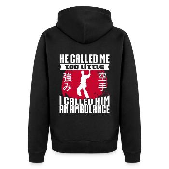 Karate Black Belt Gi Uniform He - Unisex Premium Bio Zip Hoodie - Schwarz - Hinten - Nico (187cm)