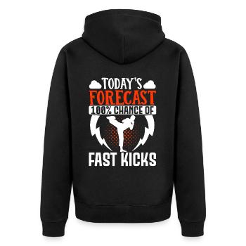 Karate Black Belt Gi Uniform - Unisex Premium Bio Zip Hoodie - Schwarz - Hinten - Nico (187cm)