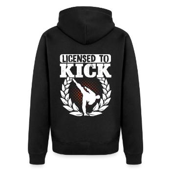 Karate Black Belt Gi Uniform - Unisex Premium Bio Zip Hoodie - Schwarz - Hinten - Nico (187cm)