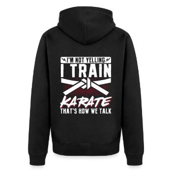 Karate Black Belt Gi Uniform I'M - Unisex Premium Bio Zip Hoodie - Schwarz - Hinten - Nico (187cm)