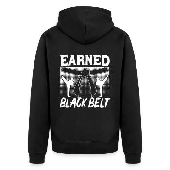 Karate Black Belt Gi Uniform - Unisex Premium Bio Zip Hoodie - Schwarz - Hinten - Nico (187cm)