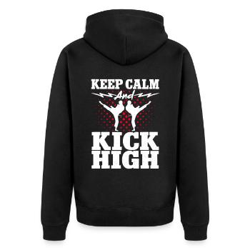 Karate Black Belt Gi Uniform Keep - Unisex Premium Bio Zip Hoodie - Schwarz - Hinten - Nico (187cm)