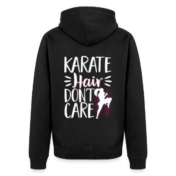 Karate Black Belt Gi Uniform - Unisex Premium Bio Zip Hoodie - Schwarz - Hinten - Nico (187cm)