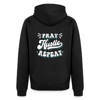 Pray Hustle Christ Jesus Unternehmer - Unisex Premium Bio Zip Hoodie - Schwarz - Hinten - Nico (187cm)