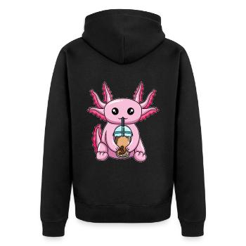 Axolotl trinkt Bubble Tea - Unisex Premium Bio Zip Hoodie - Schwarz - Hinten - Nico (187cm)