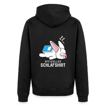 Offizielles Schlafshirt Schlafanzug Hase mit Buch - Unisex Premium Bio Zip Hoodie - Schwarz - Hinten - Nico (187cm)