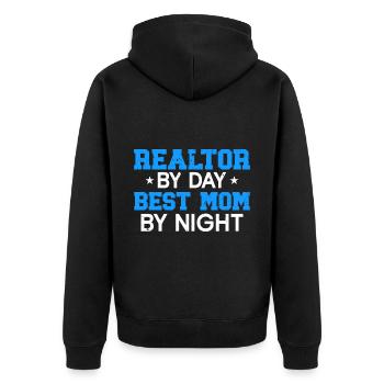 Immobilienmakler Makler Beruf Immobilien - Unisex Premium Bio Zip Hoodie - Schwarz - Hinten - Nico (187cm)