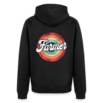 Farming Farmer Retro Vintage - Unisex Premium Bio Zip Hoodie - Schwarz - Hinten - Nico (187cm)
