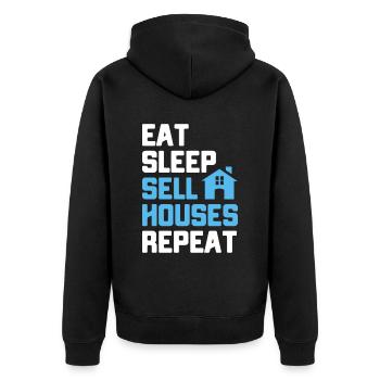 Immobilienmakler Makler Beruf Immobilien - Unisex Premium Bio Zip Hoodie - Schwarz - Hinten - Nico (187cm)