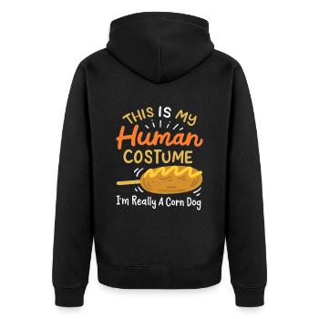 Menschliches Kostüm Corn Dog - Unisex Premium Bio Zip Hoodie - Schwarz - Hinten - Nico (187cm)