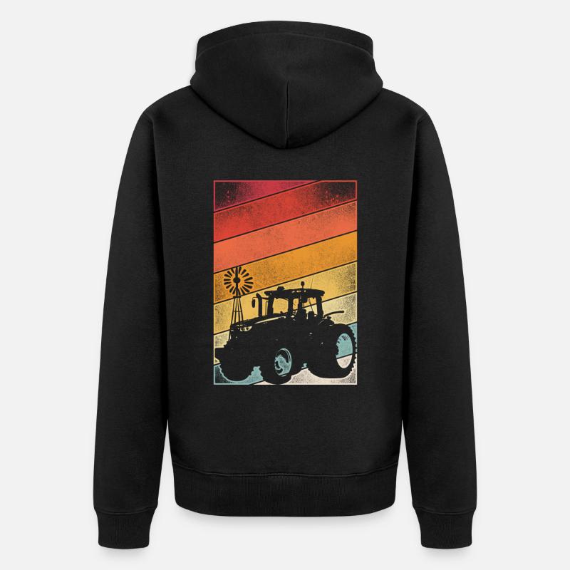 Farming Farmer Retro Tractor - Unisex Premium Organic Zip Hoodie - black