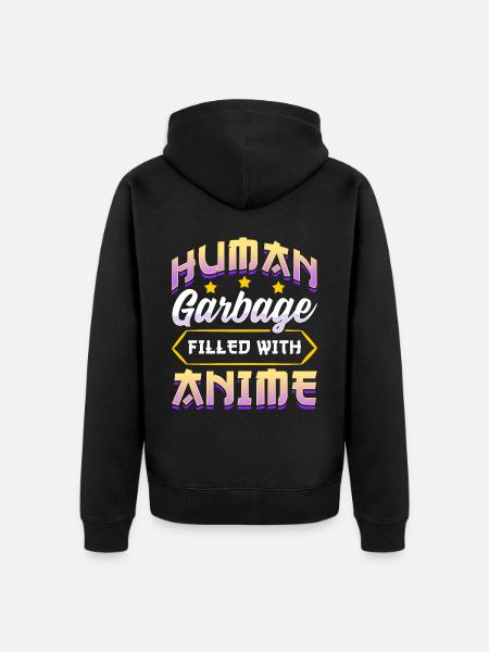 Funny Anime Manga Design Human Garbage - Unisex Premium Organic Zip Hoodie - black