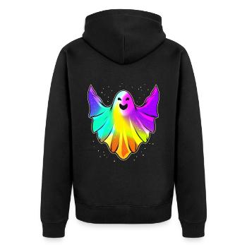 LGBTQ Colorful Happy Ghost Halloween - Unisex Premium Bio Zip Hoodie - Schwarz - Hinten - Nico (187cm)