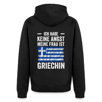 Ich Habe keine Angst Meine Frau Ist Griechin - Unisex Premium Bio Zip Hoodie - Schwarz - Hinten - Nico (187cm)