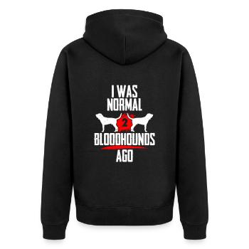 Ich war normal 2 Bloodhounds voher - Unisex Premium Bio Zip Hoodie - Schwarz - Hinten - Nico (187cm)
