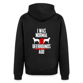 Ich war normal 2 Deerhounds voher - Unisex Premium Bio Zip Hoodie - Schwarz - Hinten - Nico (187cm)