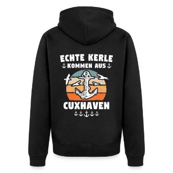 Cuxhaven Männer Cuxhavener Mann - Unisex Premium Bio Zip Hoodie - Schwarz - Hinten - Nico (187cm)